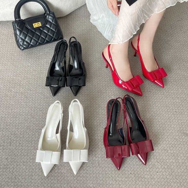 SUOJIALUN 2026 Spring New Women Sandal Shoes Fashion Bow-knot Slip On Slingback Shoes Thin High Heel Outdoor Dress Pumps K260313