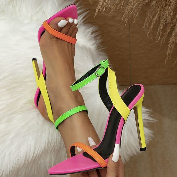 High Heel Shoe Factory 2026 New Designer Brand Style Super High Heel Color Block Pointed With Foreign Trade Women's Sandals