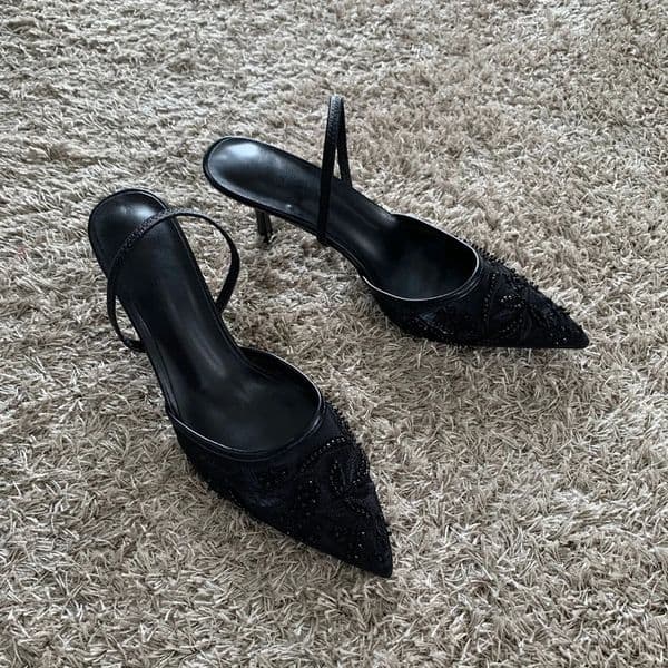 High Heels Women Sandals Mesh Embroider Elegant Pointed Ladies Slingback Party Wedding Bridal Dress Shoes Woman 260313