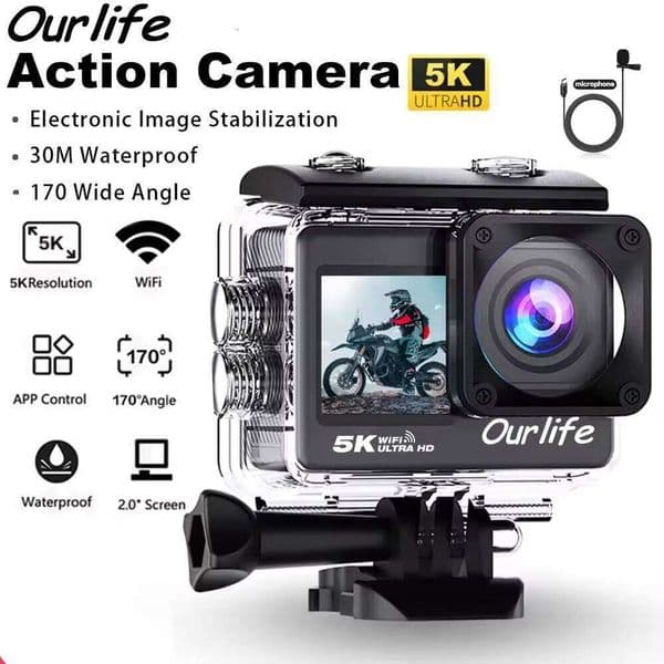 Ourlife Action 5K 4K60FPS EIS WiFi Dual 170D 2.0 Inch Touch Screen 30M Waterproof Sport Camera With Remote Control 26H0313