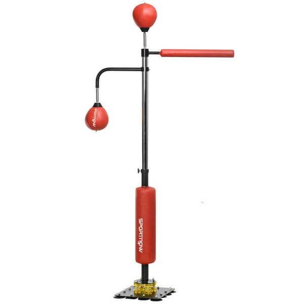 Soozier 4'7"-6'8" Stand Speed Reaction Bar Challenge, Reflex Bag Boxing Training Equipment with Suction Cups and Shock-absorbing System, Red
