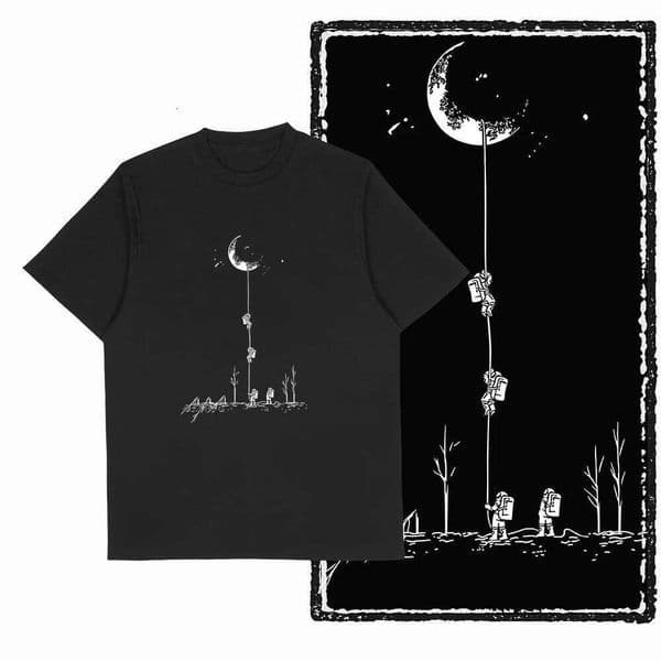 Coolmind SA 100% Cotton Spaceman astronaut Graphic T fo men Cool Moon print Big Size vintage BLACK men's novelty tee shirt J260312