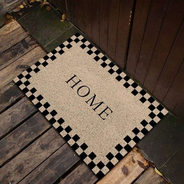 Vintage Checkered Border Door Beige Carpet with "WELCOME HOME" Text Rug for Entryway Home Decoration Durable Floor Mat 26H0313