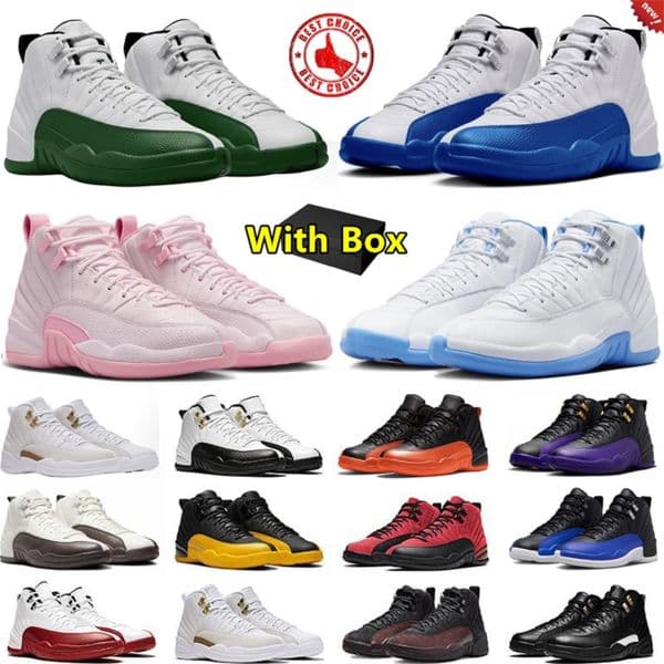 With Box 12 12s mens basketball shoes Hyper Royal Pearl Pink Bucks Reverse Flu Game Blueberry Cherry Bloodline Black Wolf Grey men women trainers sports sneakers