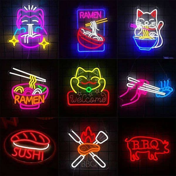 Noodle/Sushi Led Lights Wall Decor Neon BBQ Light up Sign for Restaurant Ramen Shop Window,USB Powered. 26H0313
