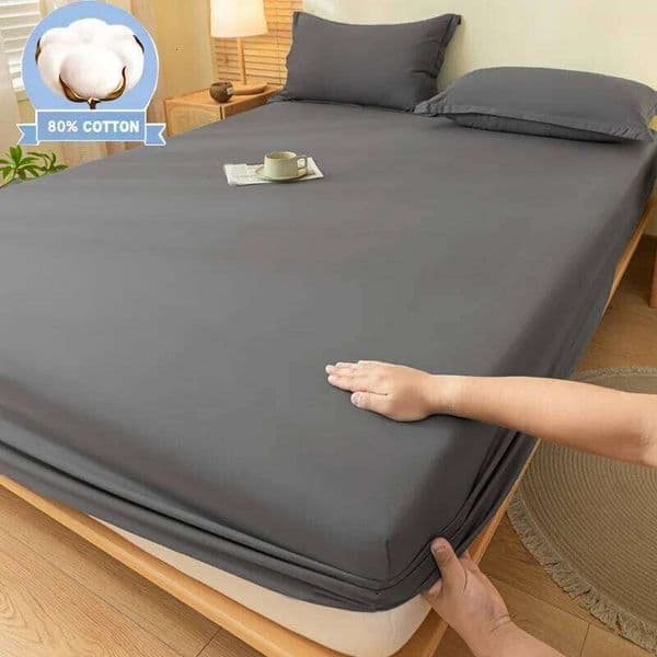 1pc Wash Cotton Fitted Sheet,30cm Deep Pocket Mattress Cover, Breathable and Comfortable, Suitable for Bedroom 26H0312