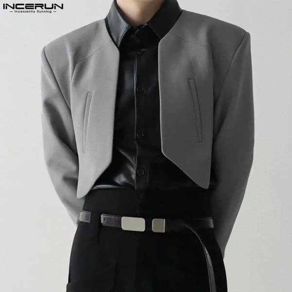 INCERUN Men Blazer Solid Color Open Stitch Long Sleeve Irregular Thin Suits Streetwear Fashion Casual Crop Coats S5XL 260313