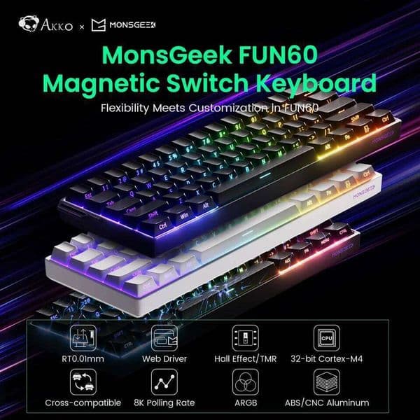 Akko MonsGeek FUN60 Mechanical Magnetic Switch 60% Gaming Keyboards Rapid Trigger 0.01mm 8K ARGB HE/TMR Custom Keyboard 26L0313