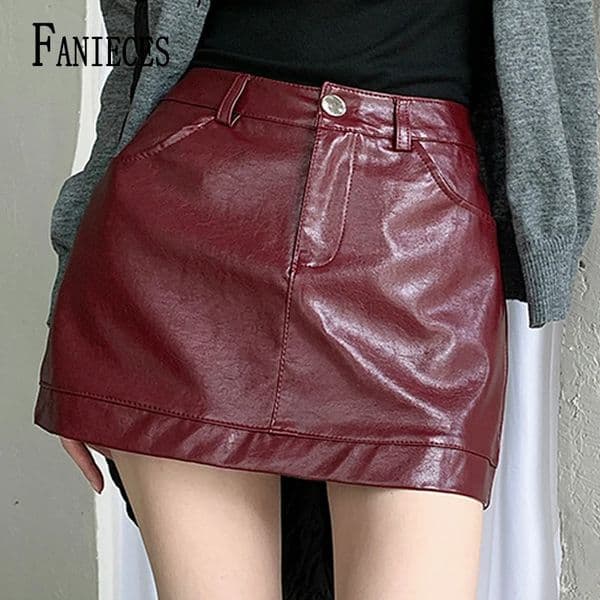 Wine Red PU Leather Mini Skirt Women Spring High Waist Slim ALine Girl Ins Spicy Burgundy Party Skirts Y2k Clothing 260313BJ