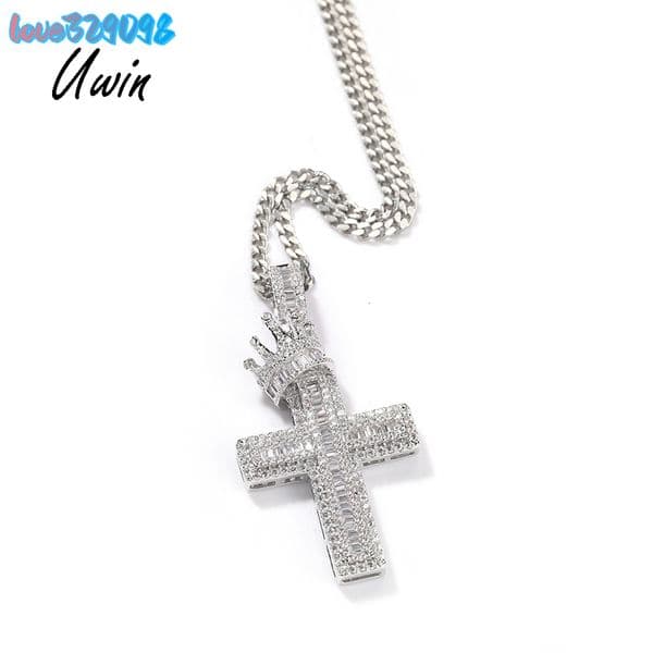 New Bling Moissanite Crown Cross Pendant Necklace MoissaniteVVSia Hip Hop Style Dropshipping Ready to Ship Jewelries