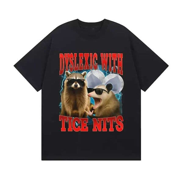 Dyslexic with Tice Nits Vintage Graphic T Shirt Cat Funny Humor Short Sleeve Women T-shirts Harajuku T-shirt Summer Streetwear Z260313