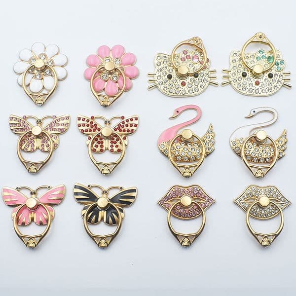 Girl S Oil Drip Butterfly Phone Ring Holder With Diamonds Metal Swan Back Sticker Universal Magnetic Suction