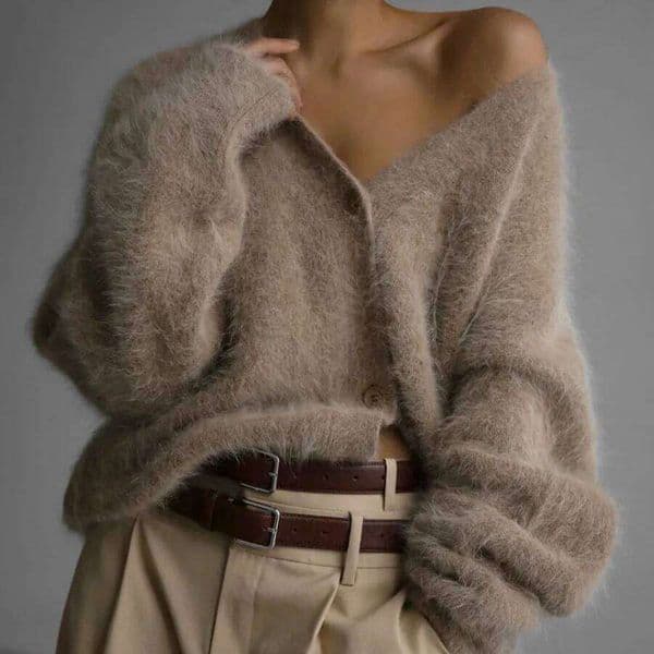 Women's Knitted Fashion Loose Daily Mink Velvet V-neck Sweater Long Sleeve Button Solid Color Cardigan Jacket Z260313