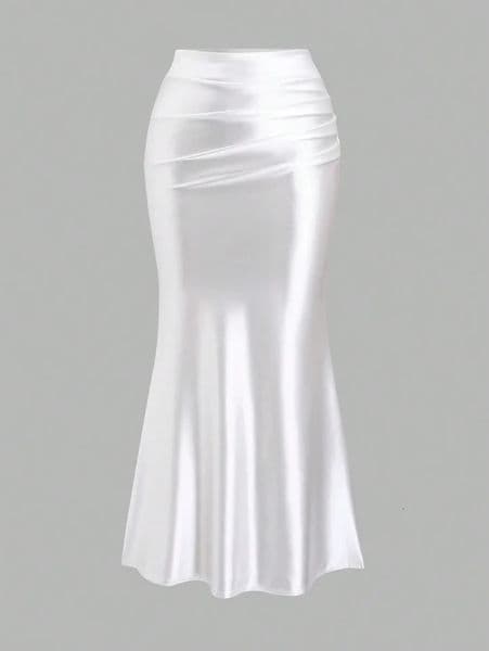 White Pleated Fishtail Skirt 260313BJ