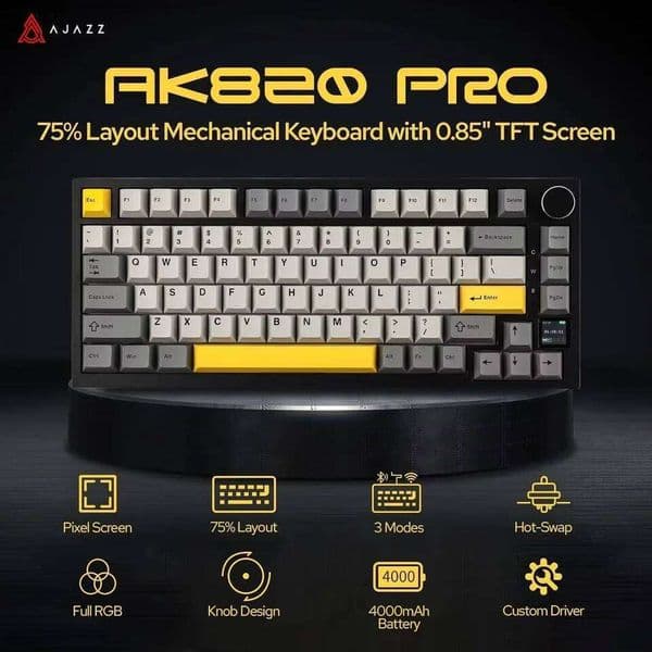 AK820/AK820Pro Gaming Mechanical Bluetooth 5.1/Wireless/C-Wired Customized Keyboard with Knob Hot Swapping Gasket 26L0313