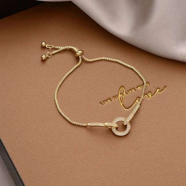 Creative Design Pull Yellow Adjustable Zircon Bracelets for Women Charm Gold Color Stainless Steel Chains Bangles Party Jewelry Z260313