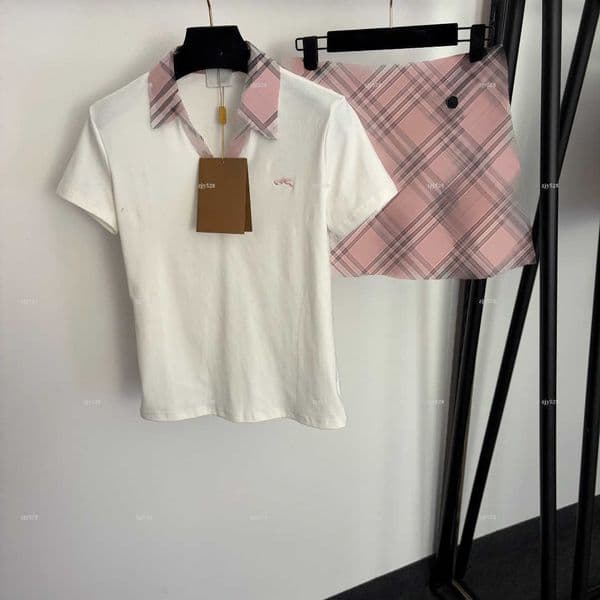 New underwear women dress set Summer lady dresses women designer clothes Checkered collar short sleeved T-shirt top+checkered short skirt A814X16N223