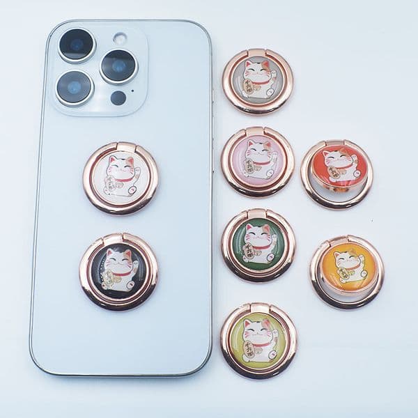 Cartoon Style Cute Lucky Cat Phone Ring Holder Made Of Alloy Material Can Be Rotated Degrees Desktop Stand