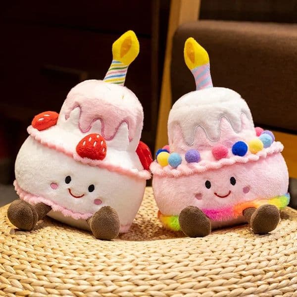 Lovely Strawberry Cake Plush Toy Stuffed Food Dessert Pillow Kawaii Sweet Birthday Cake Candle Party Decor Creative Gift 260309