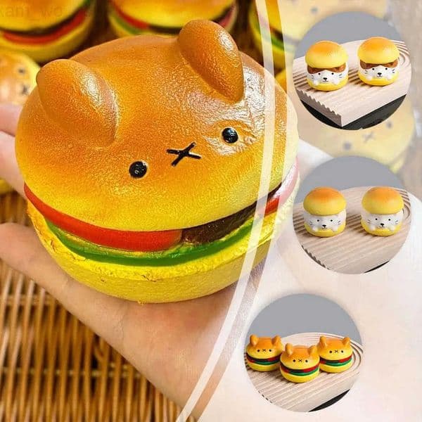 Puppy Cat Bear Burger Kawaii Anime Figures Slow Rising Squishy Toys Simulation Food Soft Bread Squeeze Stress Relief Toys 1PCS H260313
