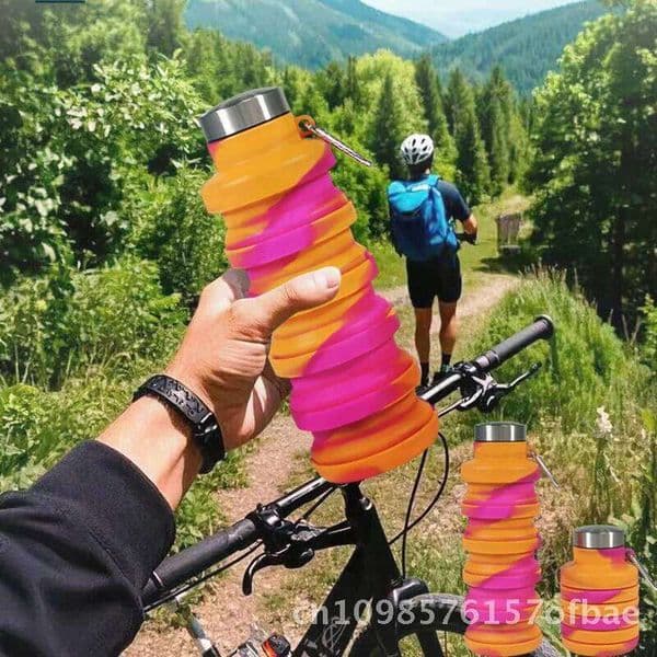 Portable Silicone Folding Bottle 500ml Sports Fitness Travel Kettle Stretch Water Cup Outdoor Creative Rainbow & Tie-Dye Z260314