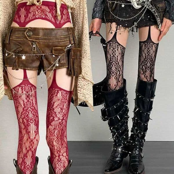 Lolita Swt Girls Punk Style Floral Tights Colorful Thigh High Stockings Shr Fishnet Suspender Tights Garter Belt Pantyhose L251216EJ94