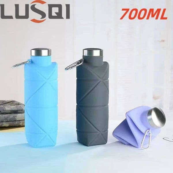 LUSQI 700ml Travel Outdoor Sports Silicone Folding Rhombus Bottle Portable Drop-Proof Water Steel Lid Telescopic Cup Z260314