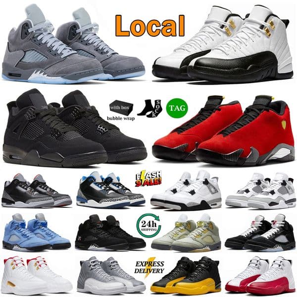 Local With Box 4s Basketball 3s 5s 12s Mens Womens Trainers Wolf Grey Sail 4 Military Black Cat Blue White Thunder Bred Lucky Green Digner Sneakers Sports