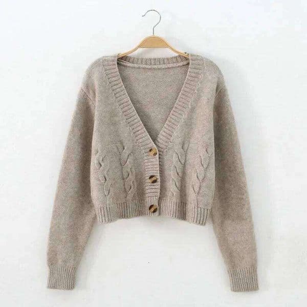 Short style high-waisted slim plastic sweater women spring new single-breasted knitted cardigan twist small jacket Z260313