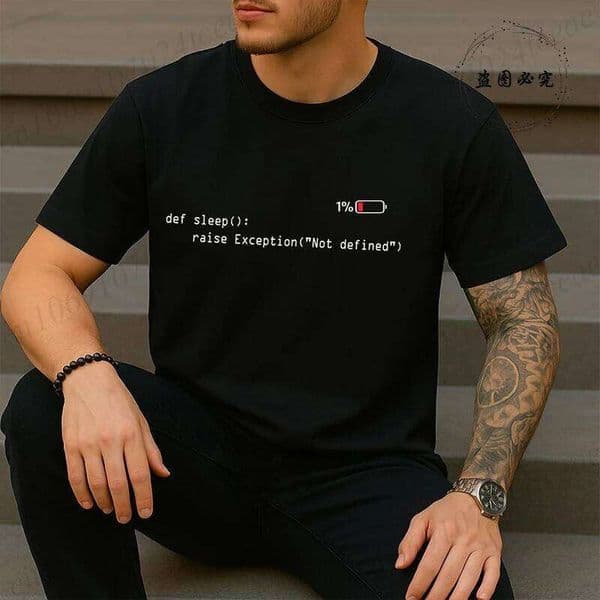 Low Battery Programmer Shirt for Men Funny Coding Humor Tee Shirts Short Sleeve Men's Fashion Clothing Unisex T-Shirts T260312