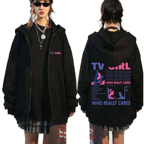 Men Women TV Who Really Cares Graphic Print Zipper Hoodie Fashion Casual Oversized Jacket Fleece Long Sleeve Sweatshirts 26Y0313