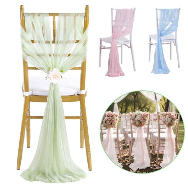 10pcs Chiffon Chair Sashes Wedding Chair Decoration Party Ceremony Reception Floral Arrangement Banquet Outdoor Decor 20x275cm 260312