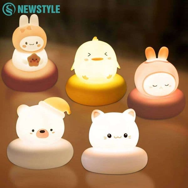 Cute Animal Night Light Novelty 3 Level Dimmable Nursery Nightlight USB Rechargeable Table Lamp for Breastfeeding Toddler Baby 26Y0313