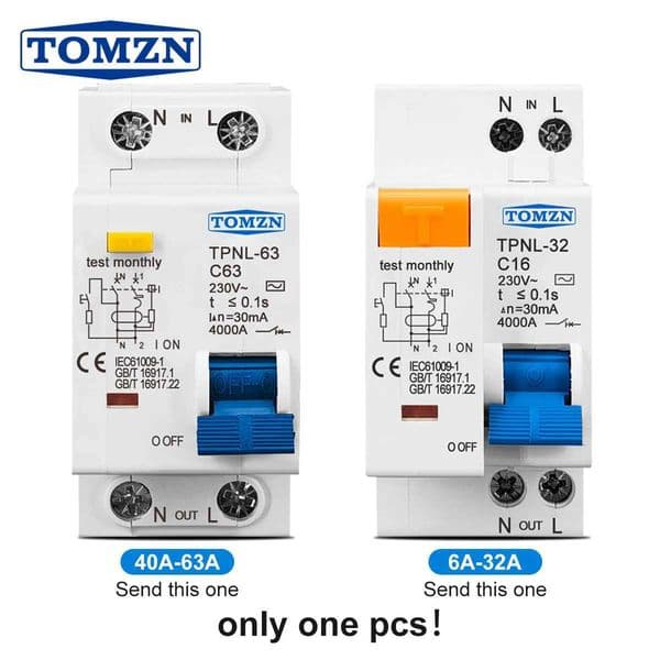 TOMZN 1PCS TPNL DPNL 230V 1PN Residual Current Circuit Breaker With Over And Short Current Leakage Protection RCBO MCB X260313