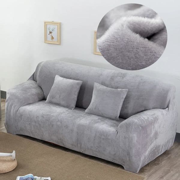 plush fabric sofa cover velvet cloth thick slipcovers keep warm sofa covers funiture protector polyester dust-proof solid gray 260312