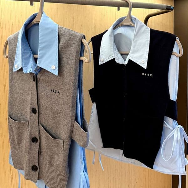 Women Stylish Tees 2 Piece Suit Luxury Vintage Knitted Vest Polo Shirts Summer High Street Casual Letter Tops