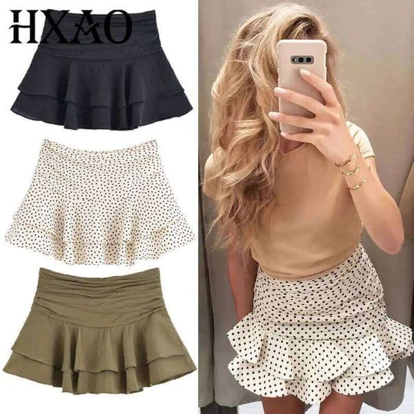 HXAO Women's Polka Dot Layered Summer 2025 Boho Ruffle Mini Skirt Shorts Elegant Female Wrap Pleated Culottes Z260315