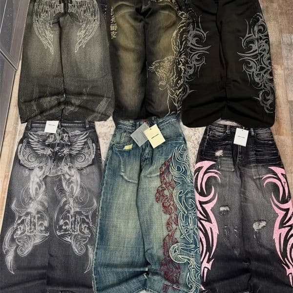 Y2K Gothic Oversized Jeans Unisex High Street Japanese Fashion Retro Wide Pants Harajuku Hip-Hop Street Work Pants 260307