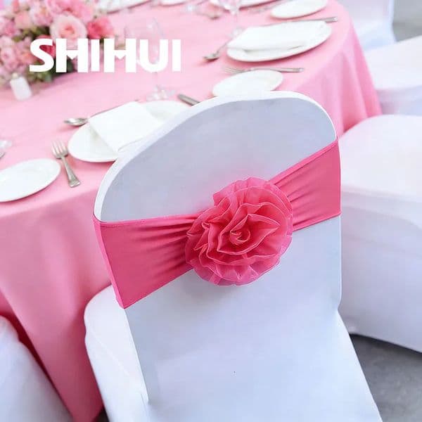 4/6/12/50/100 Pcs Chair Sashes Tie Gauze Knot Back Flower Elastic Band Grenadine Belt Bow For Banquet Wedding Party Event Decor 260312