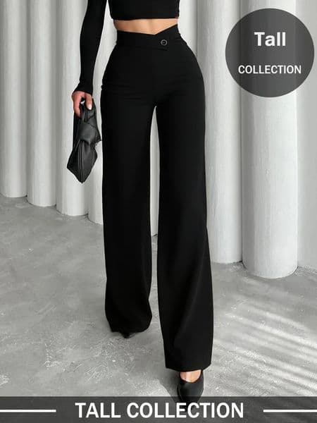 Womens pure black straightleg pants asymmetrical Vshaped waistline that accentuates curves suitable for daily wear 260312BJ