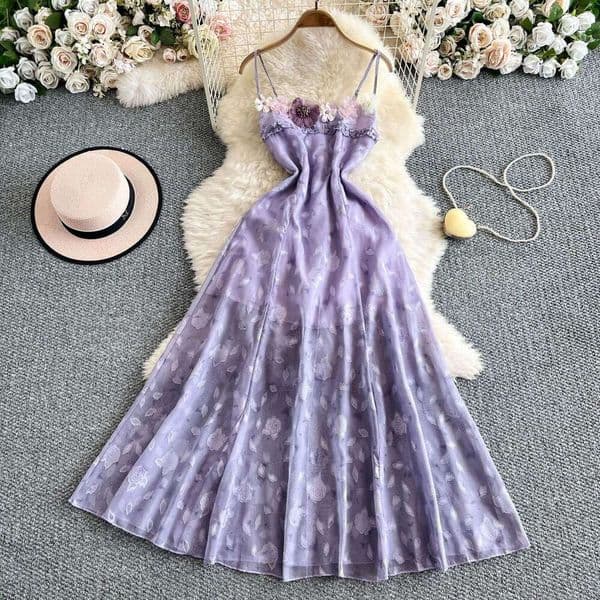 2026 designer French romantic three-dimensional floral belt stunning and elegant fairy like long dress for women thumbnail 2