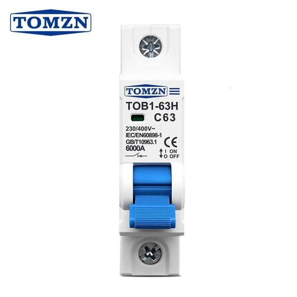 TOMZN 1P AC MCB TOB1-63H C type 230/400V 50Hz/60Hz Mini Circuit Breaker 3A 6A 10A 16A 20A 25A 32A 40A 50A 63A X260313