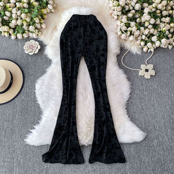 European and American spicy girl style printed long 2026 new high waisted slim fit women's casual bell bottom pants thumbnail 2
