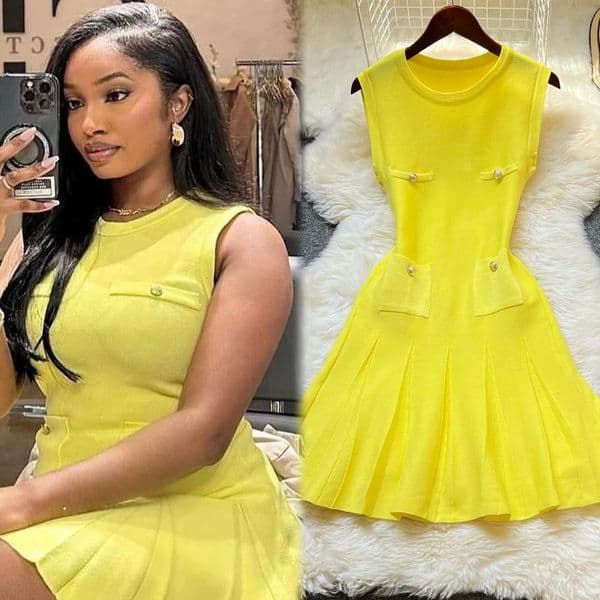 YuooMuoo Chic Fashion 2026 Summer Pleated Short Dress Women Oneck Slim Waist Aline Party Streetwear Lady Outfits Vestido 260313