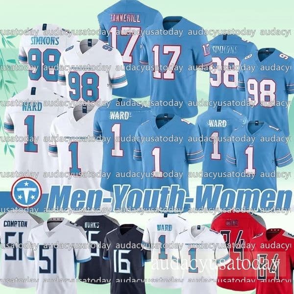 1 Cam Ward 2026 Jerseys Will Levises Tony Pollardc Jeffery Simmons T'Vondre Sweat Tennessees city Football Jerseys Custom Stitched Embroidered Letter Number Design