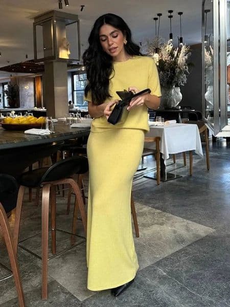 Wolfeel Summer Soft Knit Set Womens Short Sleeve Pullover Top Skirt Solid Color Elegant Minimalist Two Piece Set 260304