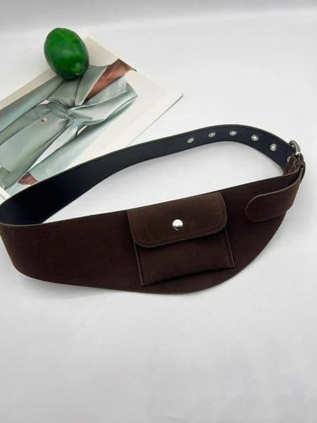 Womens Retro Waist Seal Niche Waist Bag Faux Suede Wide Waistband Accessory 260313