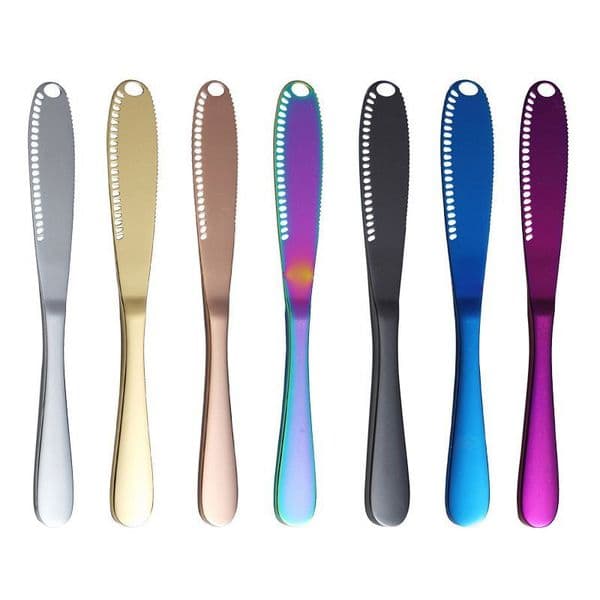 Multifunction Stainless Steel Butter Knife Cutter Hole Serrated Cutlery Tool Kitchen Toast Bread Cheese Dessert Knife Jam Spreaders Home Tableware JY1007