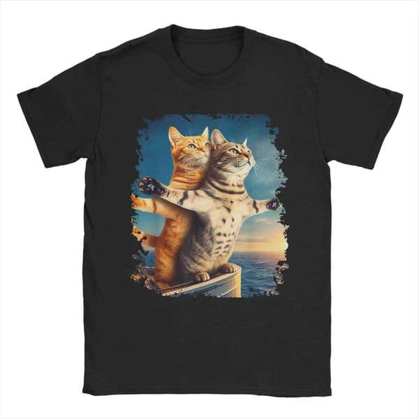 Meme for Kids Girls Funny Cat Titanic T Shirts Men T-Shirts O Neck Tee Shirt Short Sleeve Tops Gift Idea J260312