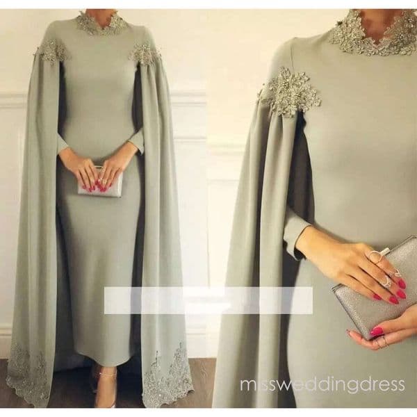 Elegant Mother of the Bride Dresses Ankle Length With Cape Formal Groom Godmother Evening Wedding Party Guests Gowns Plus Size Custom Made